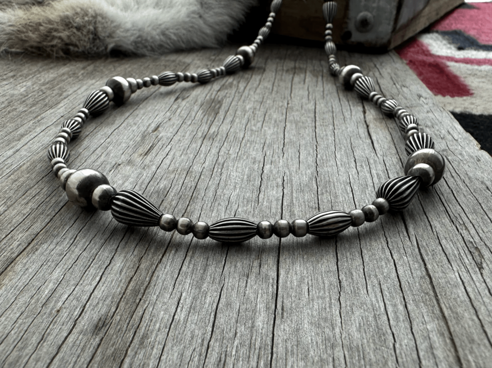Silver Pearls and Pumpkin Beads Necklace