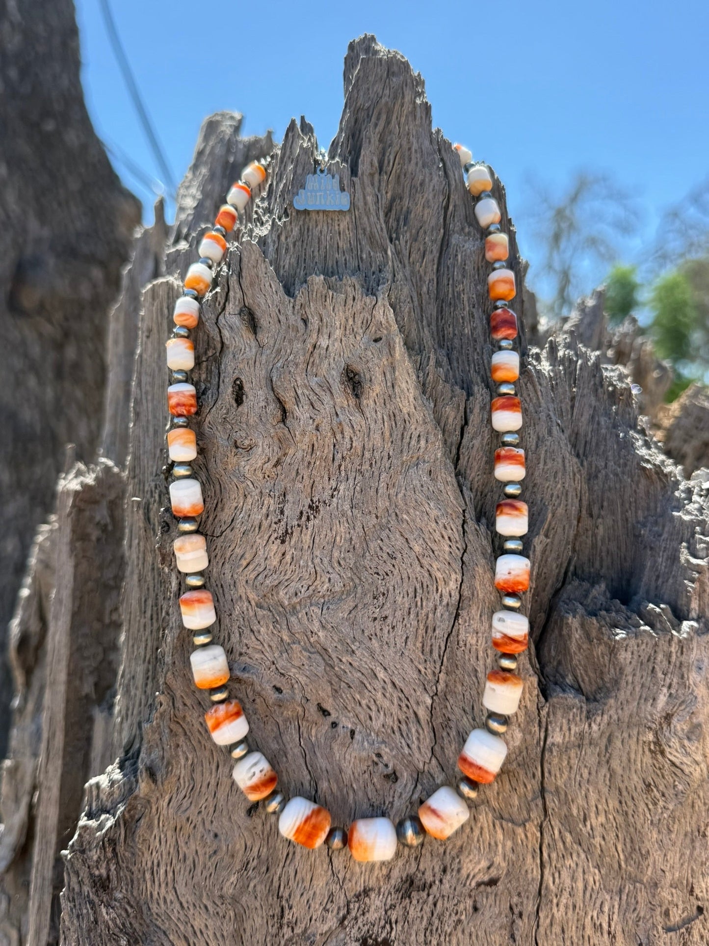 Sterling Silver Graduated Spiny Oyster Barrel Beaded Necklace