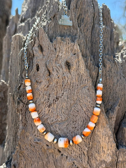 Sterling Silver Desert Sunset Spiny Oyster Chain Choker