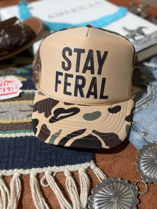 Stay Feral Camo Trucker HatBrown Camo & Tan