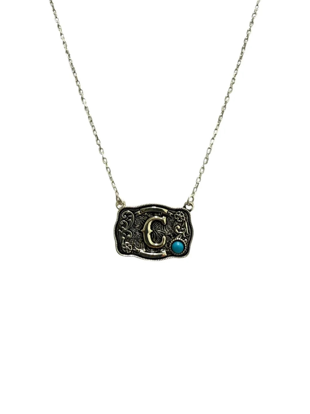 Sterling Silver Belt Buckle Initial NecklaceA
