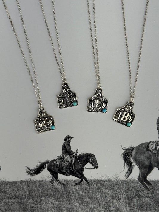 Sterling Silver Cattle Tag Initial NecklaceA