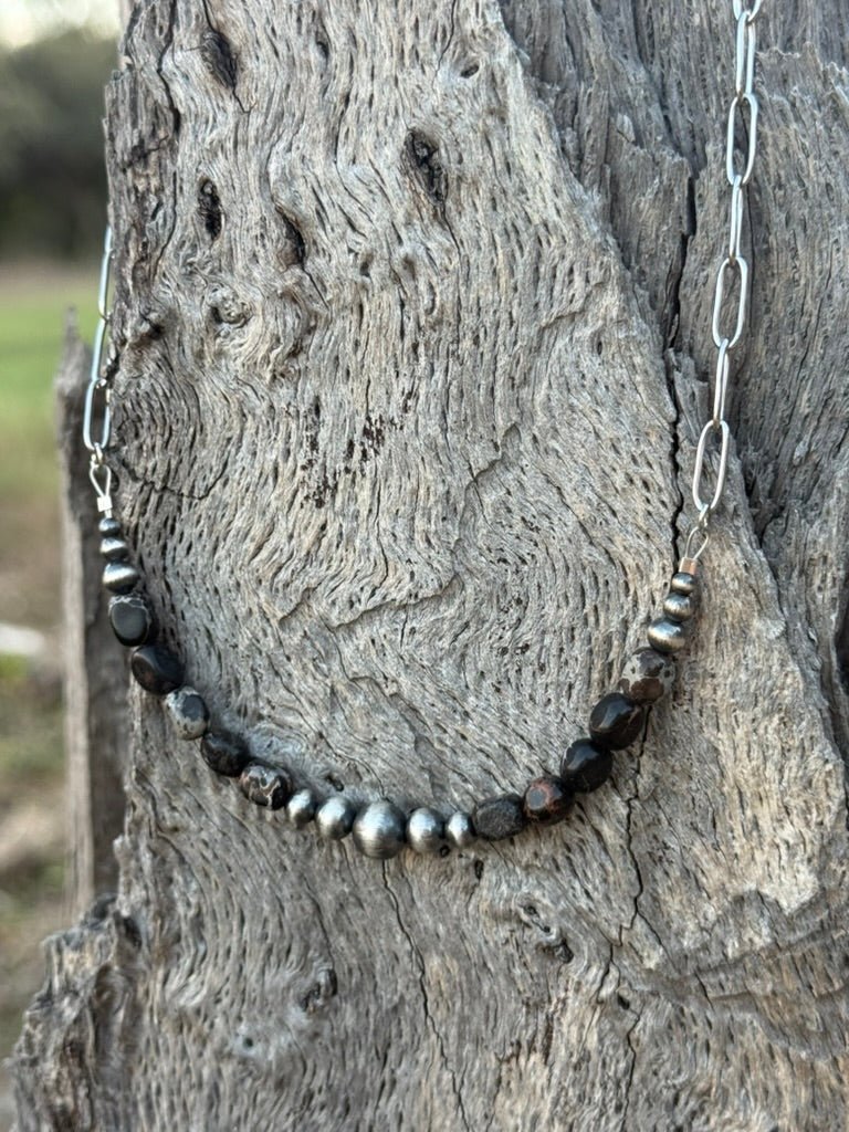 Sterling Silver Midnight Trail Beaded Paperclip Chain Necklace
