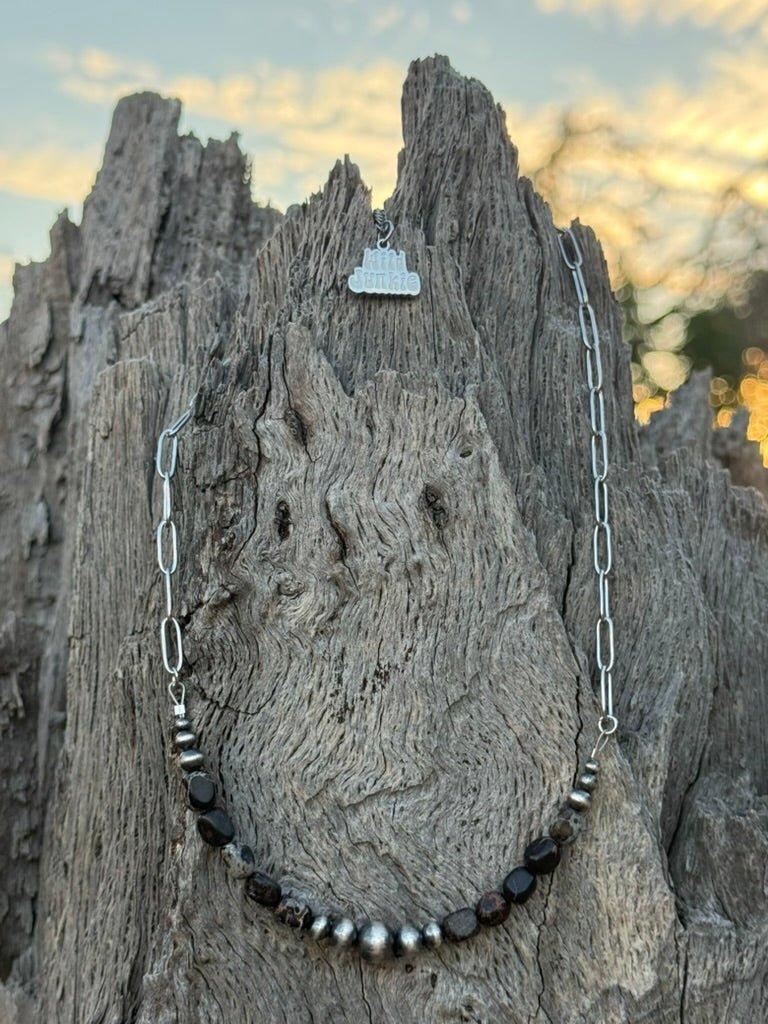 Sterling Silver Midnight Trail Beaded Paperclip Chain Necklace