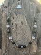 Sterling Silver Onyx 8 Ball and Dice Beaded Chain Necklace