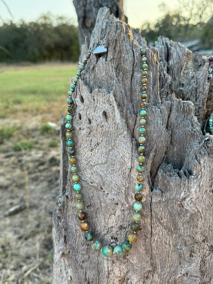 Sterling Silver Round Graduated Turquoise Beaded Necklace