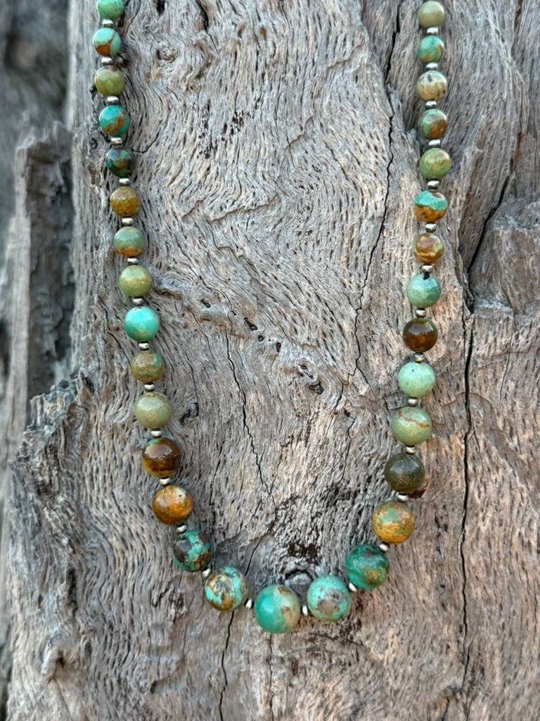 Sterling Silver Round Graduated Turquoise Beaded Necklace