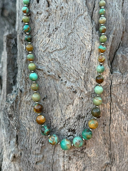 Sterling Silver Round Graduated Turquoise Beaded Necklace