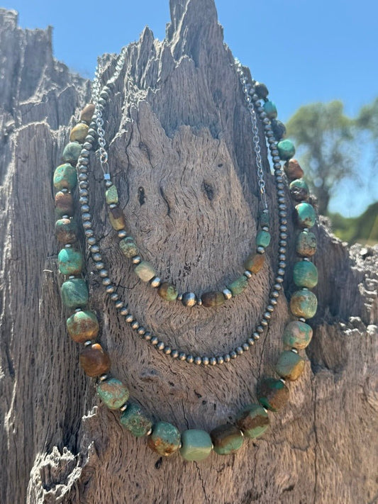 Sterling Silver Sage Canyon Stone Beaded Chain Necklace