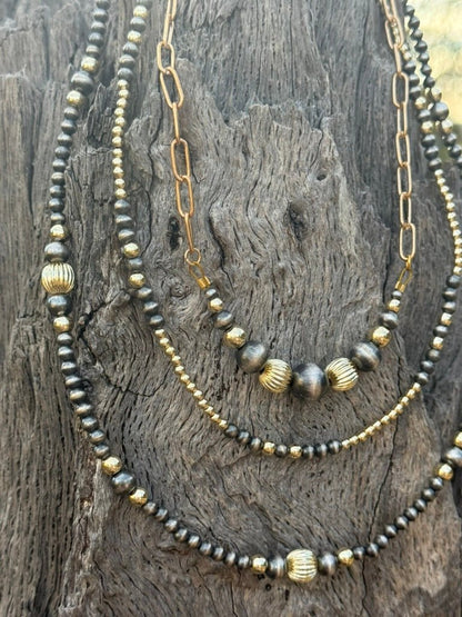 Sterling Silver Two-Tone Corrugated Beaded Necklace