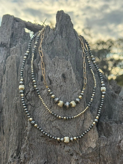 Sterling Silver Two-Tone Corrugated Beaded Necklace
