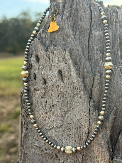 Sterling Silver Two-Tone Corrugated Beaded Necklace