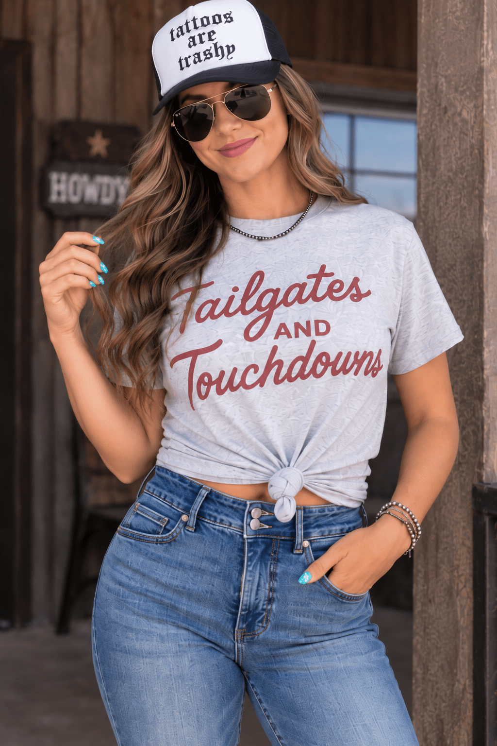 Tailgates and Touchdowns Graphic Tee in Light Ash