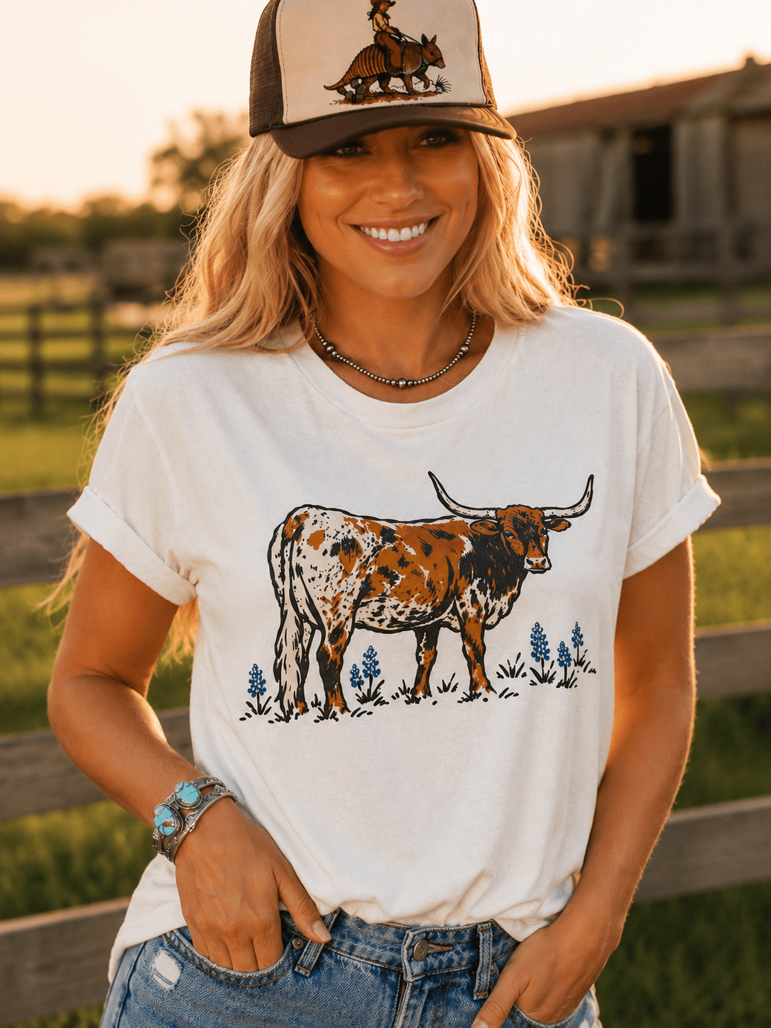 Texas Longhorn Bluebonnet Graphic TeeNaturalS