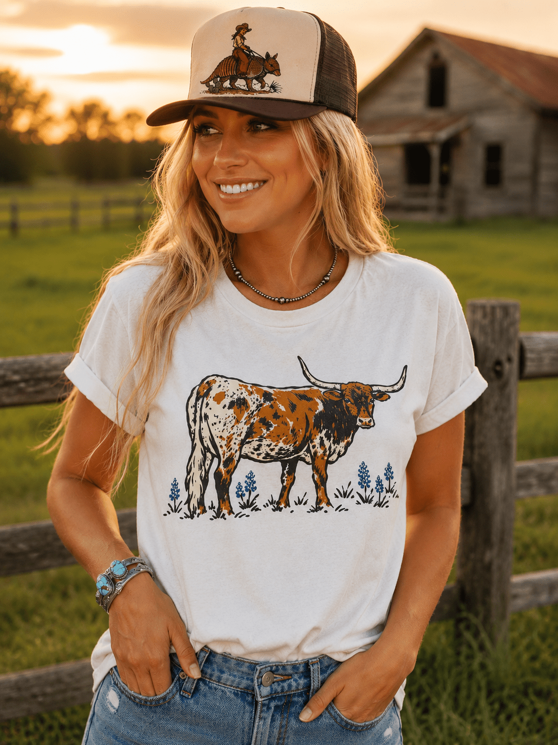 Texas Longhorn Bluebonnet Graphic TeeNaturalS