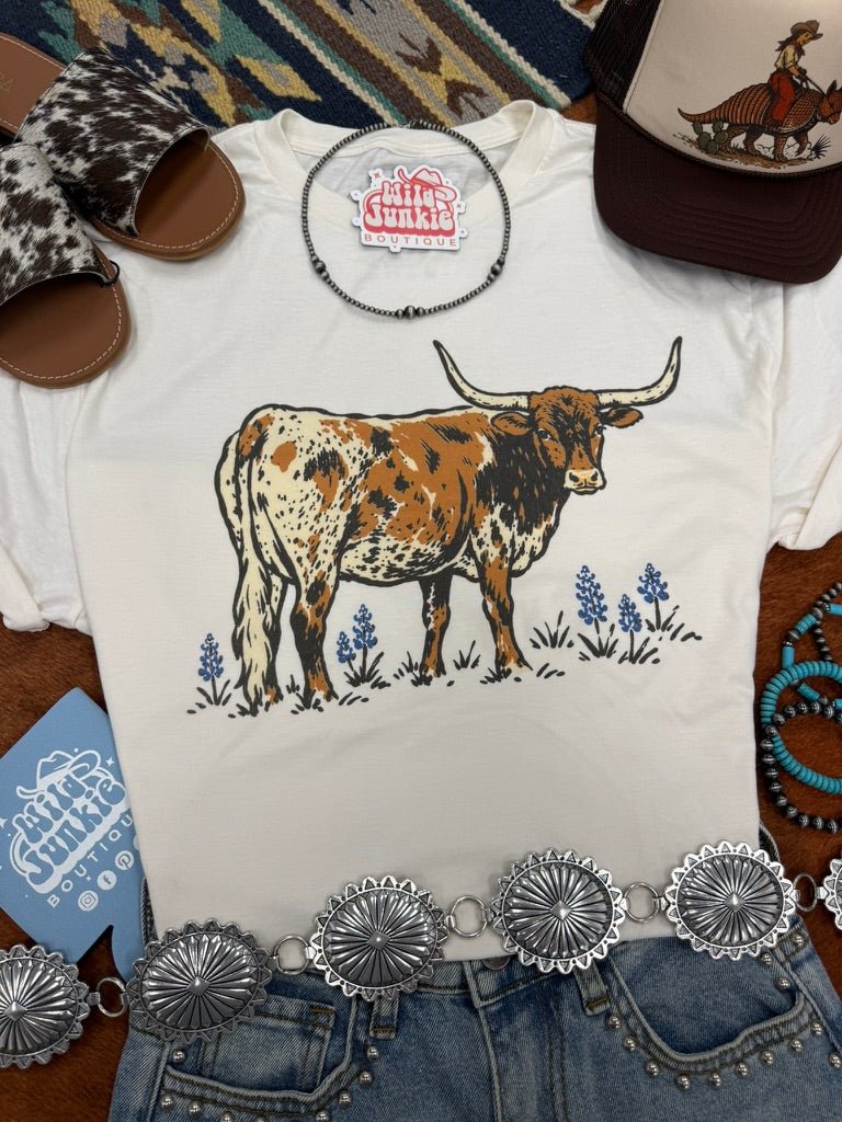 Texas Longhorn Bluebonnet Graphic TeeNaturalS