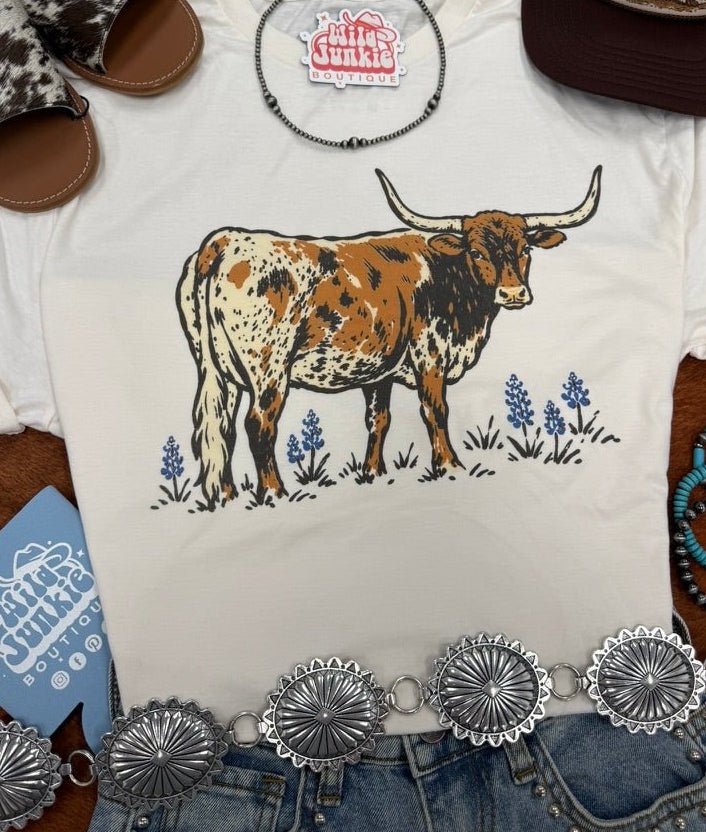 Texas Longhorn Bluebonnet Graphic TeeNaturalS