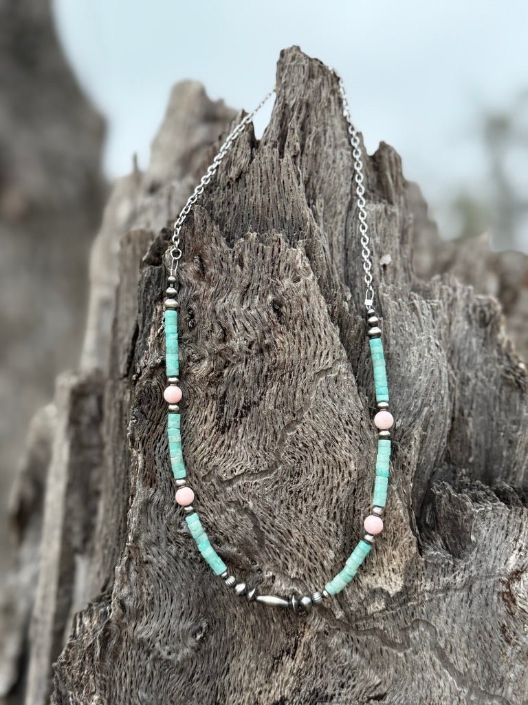Turquoise And Blush Beaded Necklace