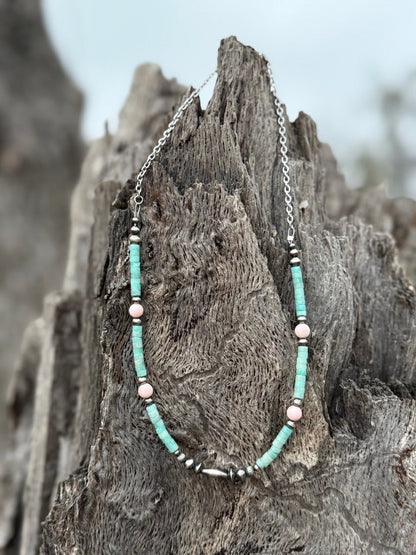 Turquoise And Blush Beaded Necklace