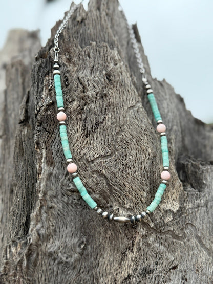 Turquoise And Blush Beaded Necklace