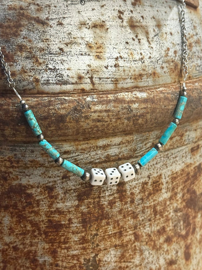 Turquoise And Dice Slot Necklace
