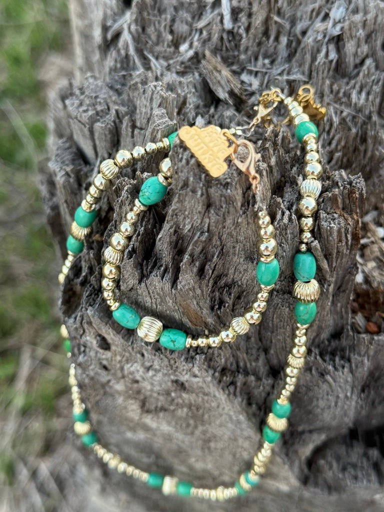 Turquoise And Gold Beaded Bracelet