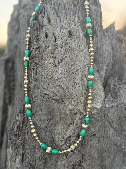 Turquoise And Gold Beaded Necklace