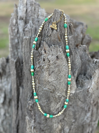 Turquoise And Gold Beaded Necklace
