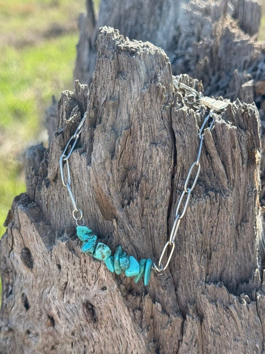 Turquoise Chips Paperclip Chain Bracelet