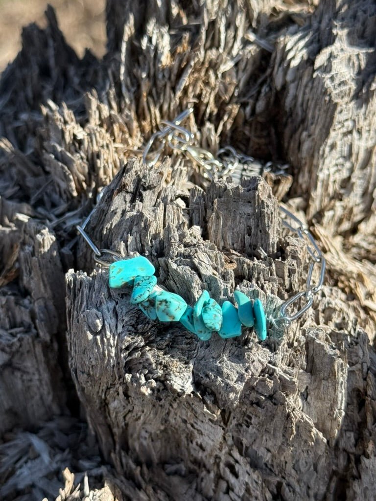 Turquoise Chips Paperclip Chain Bracelet