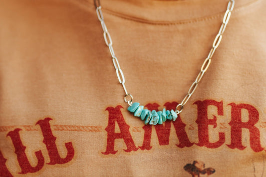 Turquoise Chips Paperclip Chain NecklaceTurquoiseOS