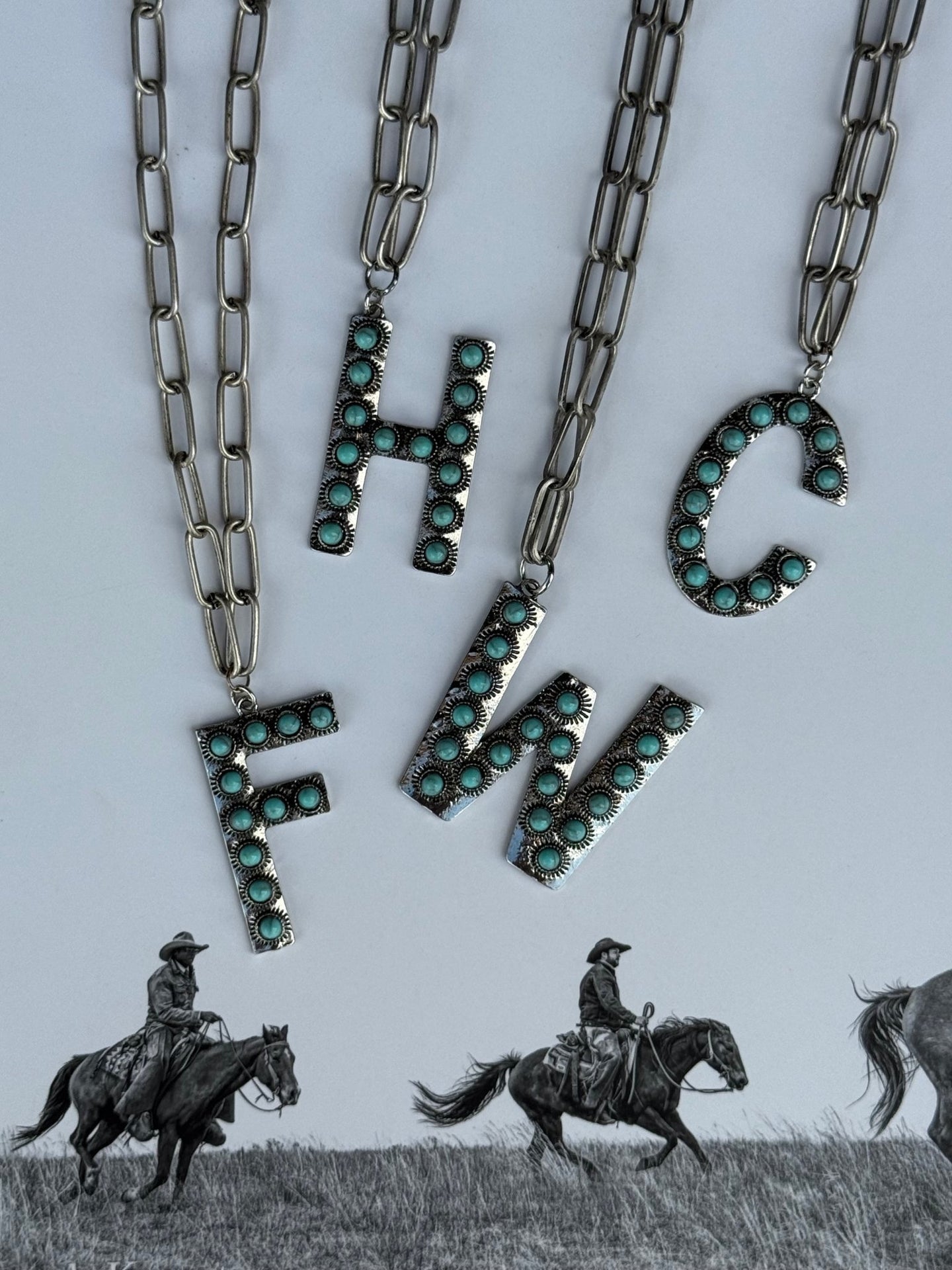 Turquoise Initial Paperclip Chain NecklaceA