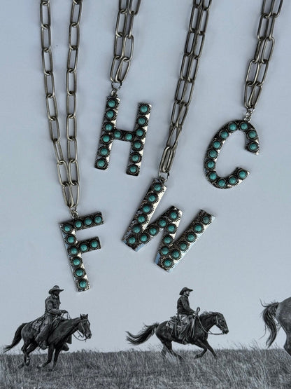 Turquoise Initial Paperclip Chain NecklaceA