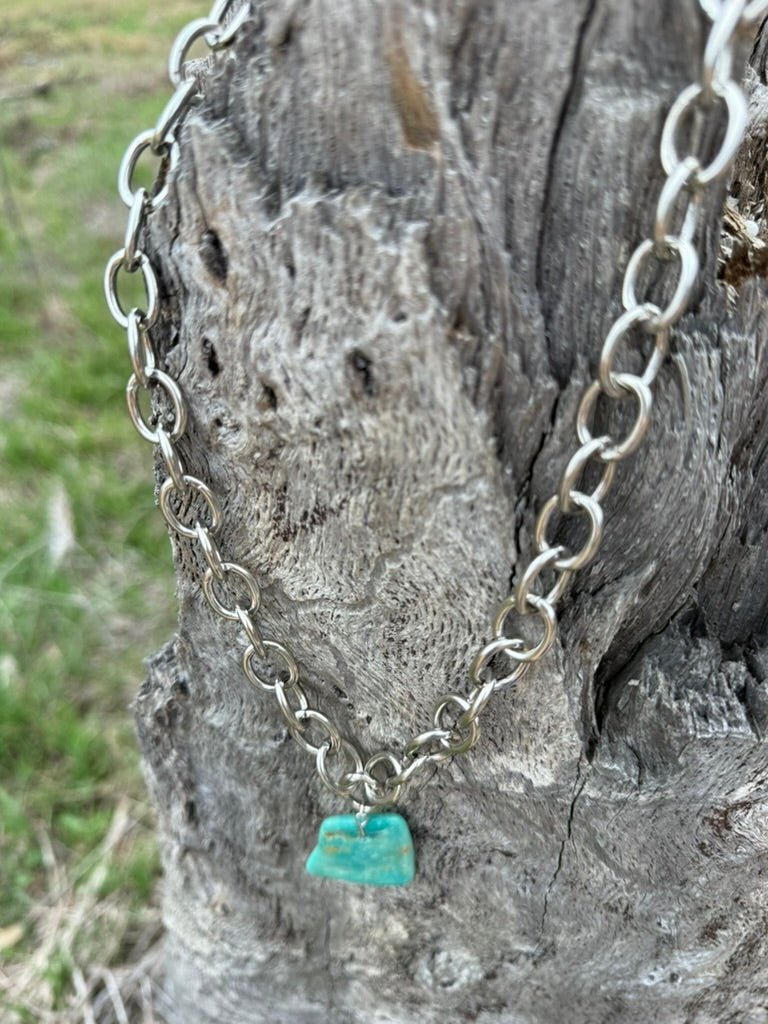 Turquoise Slab Pendant Silver Chain Necklace