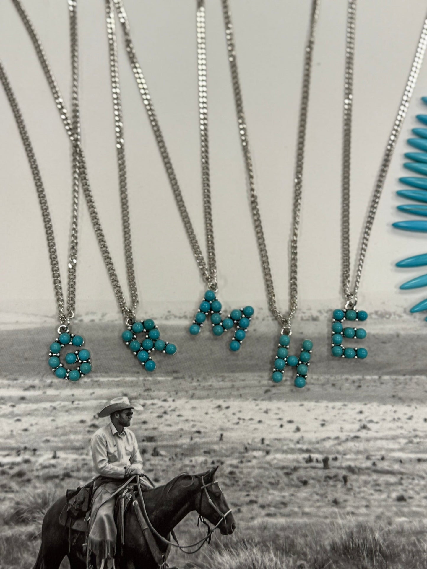 Turquoise Stone Initial NecklaceA