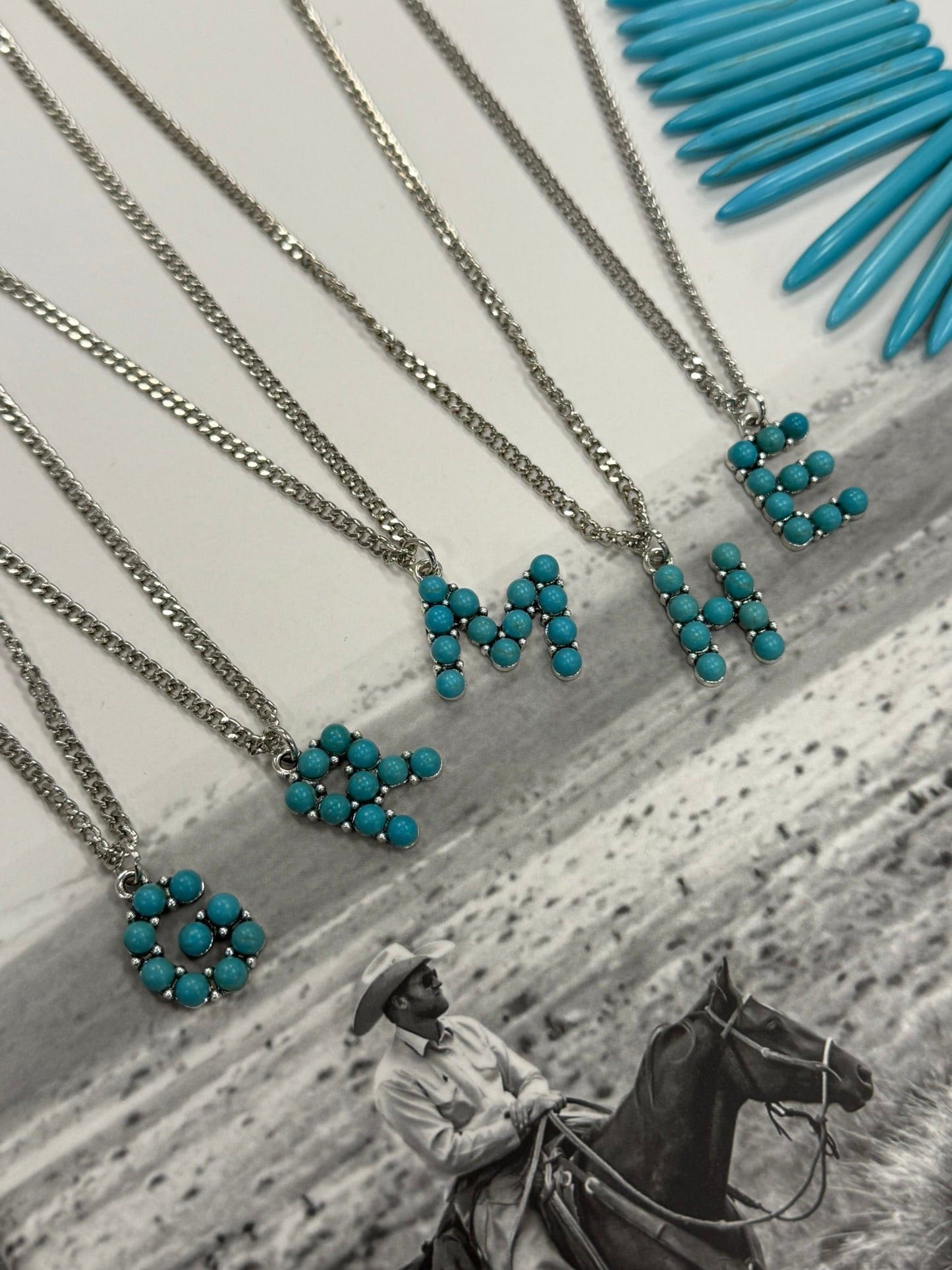 Turquoise Stone Initial NecklaceA