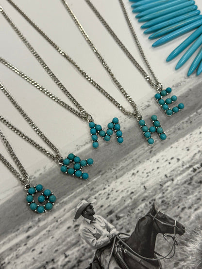 Turquoise Stone Initial NecklaceA