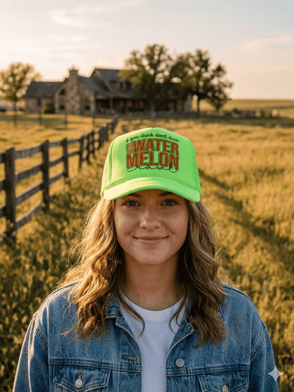 Watermelon Crawl Trucker HatNeon Green