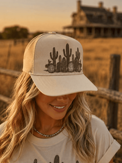 Western Cactus Garden Trucker HatKhaki