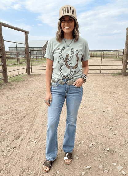 Western Checkered Horseshoe Graphic TeeBayS