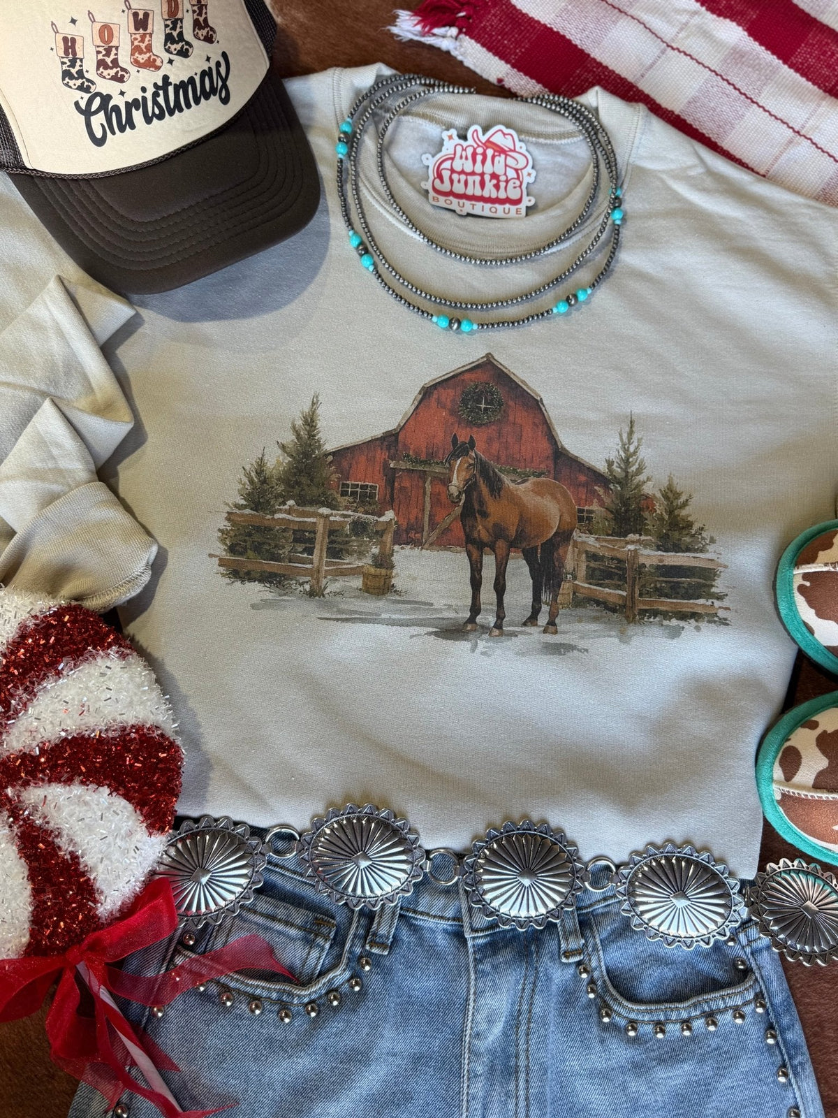 Western Winter Barn Christmas SweatshirtSandS