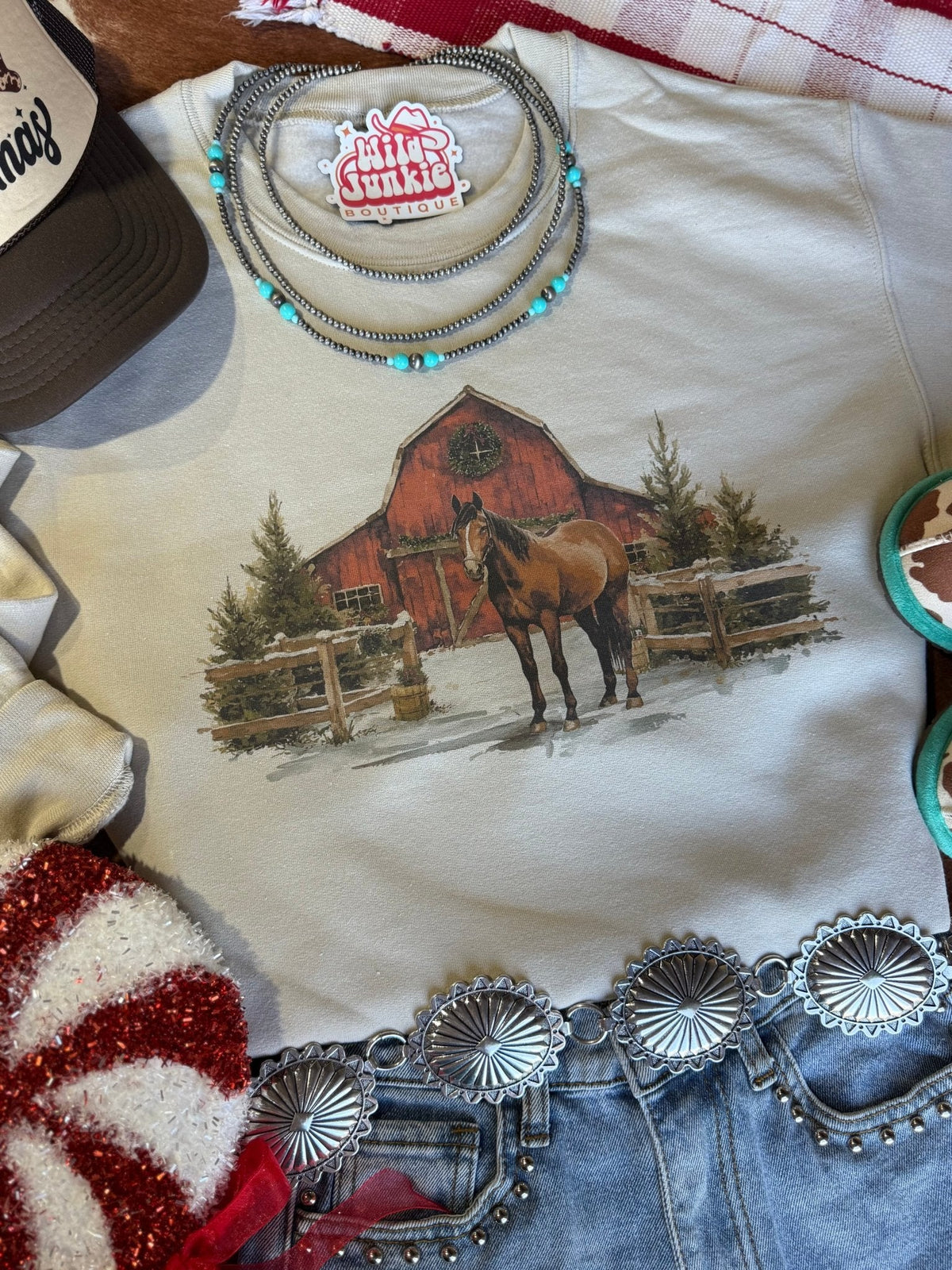 Western Winter Barn Christmas SweatshirtSandS