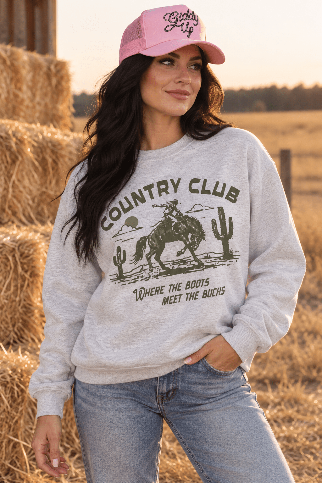 Where The Boots Meet The Bucks Graphic Sweatshirt in Ash