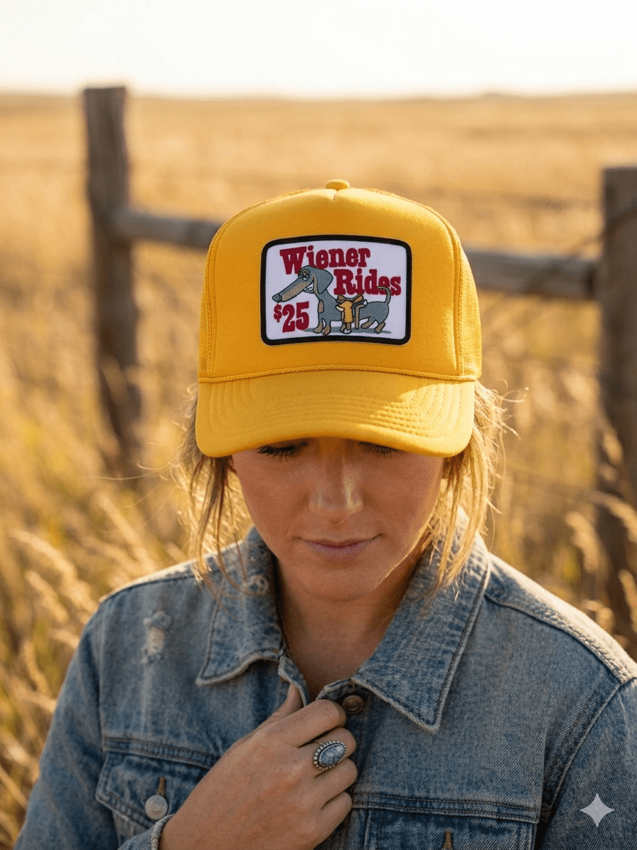Wiener Rides Patch Trucker HatGold