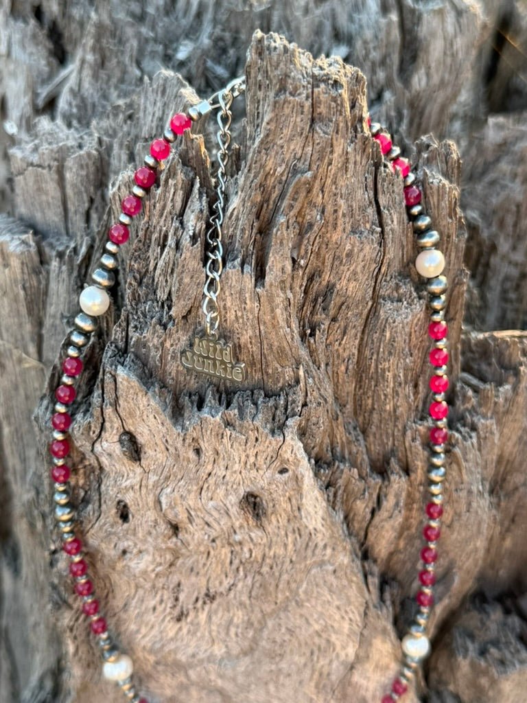 Wild Ruby and Pearl Beaded Necklace