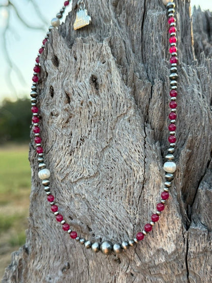 Wild Ruby and Pearl Beaded Necklace