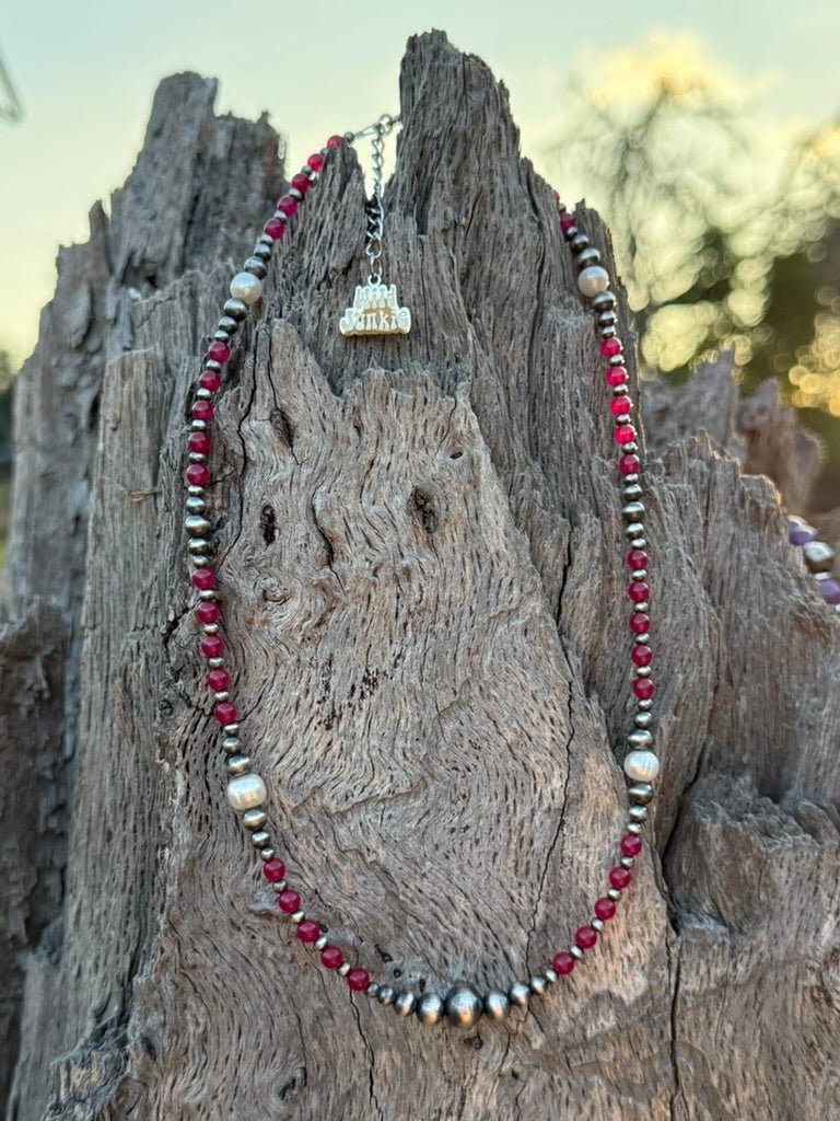 Wild Ruby and Sterling Silver Pearl Beaded Necklace