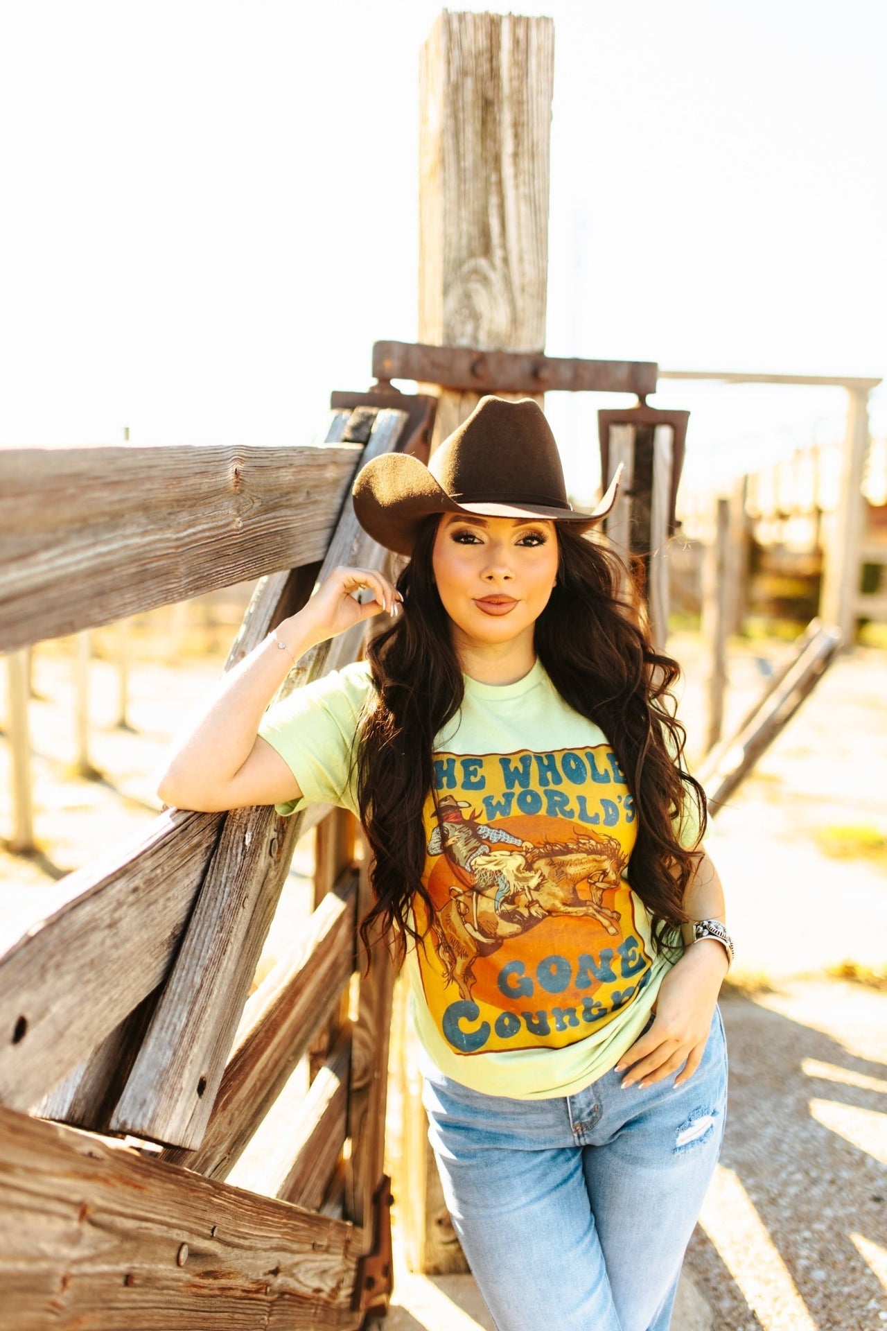 World's Gone Country Western Graphic TeeGreenS