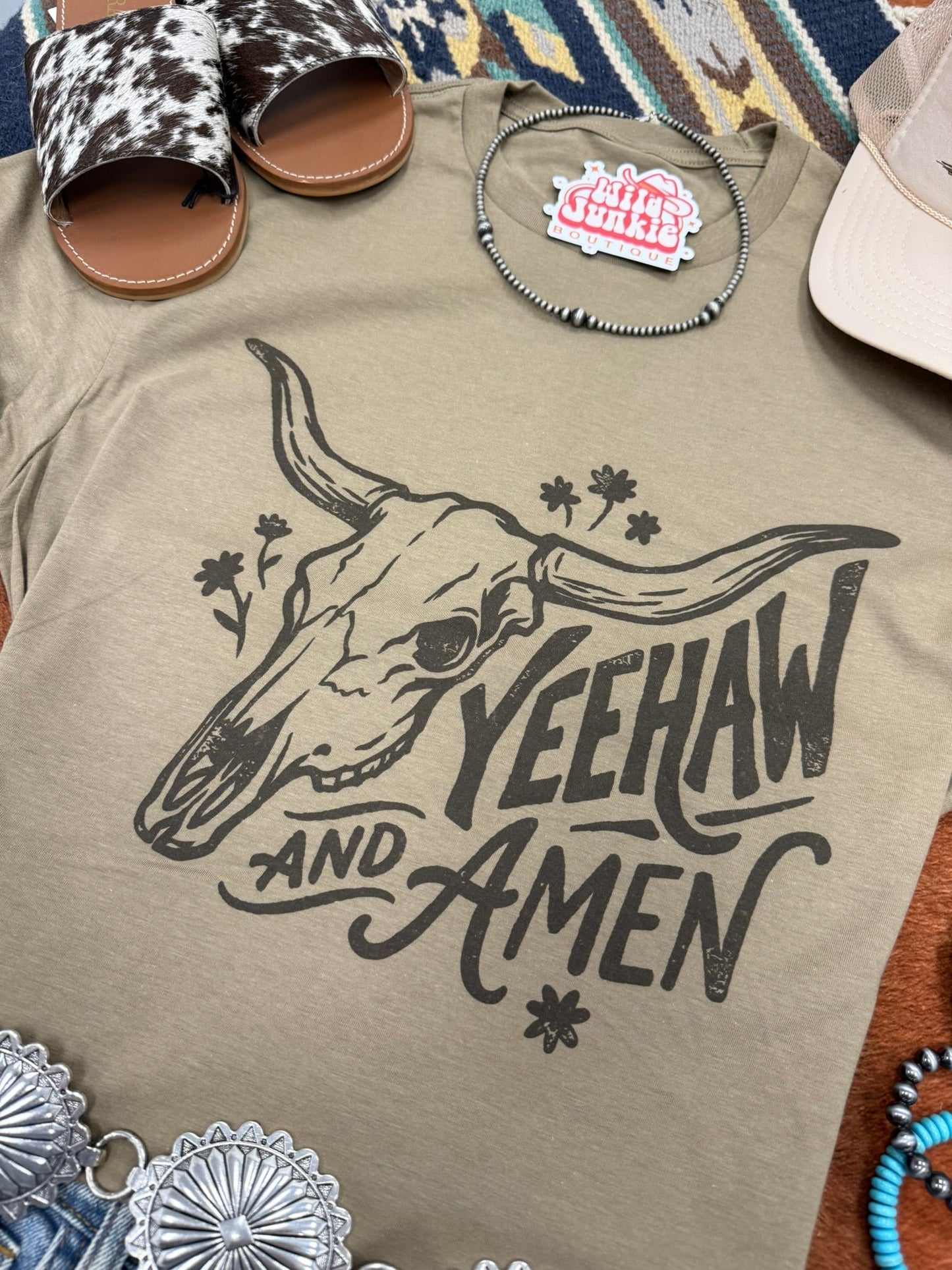 Yeehaw and Amen Longhorn Graphic TeeCoyote BrownS